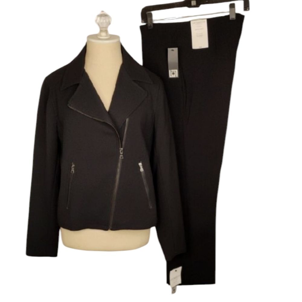 Liz Claiborne Black Zippered Jacket and Pants Set size LP NWT